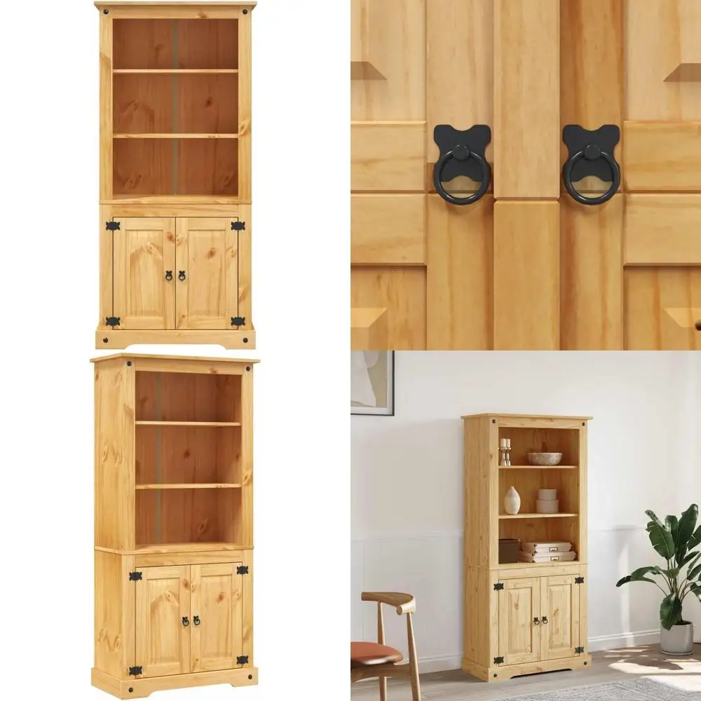 

Витрина из массива мексиканской сосны - 3 полки, для хранения, 31.5x15.7x66.9, коричневая, для гостиной/столовой