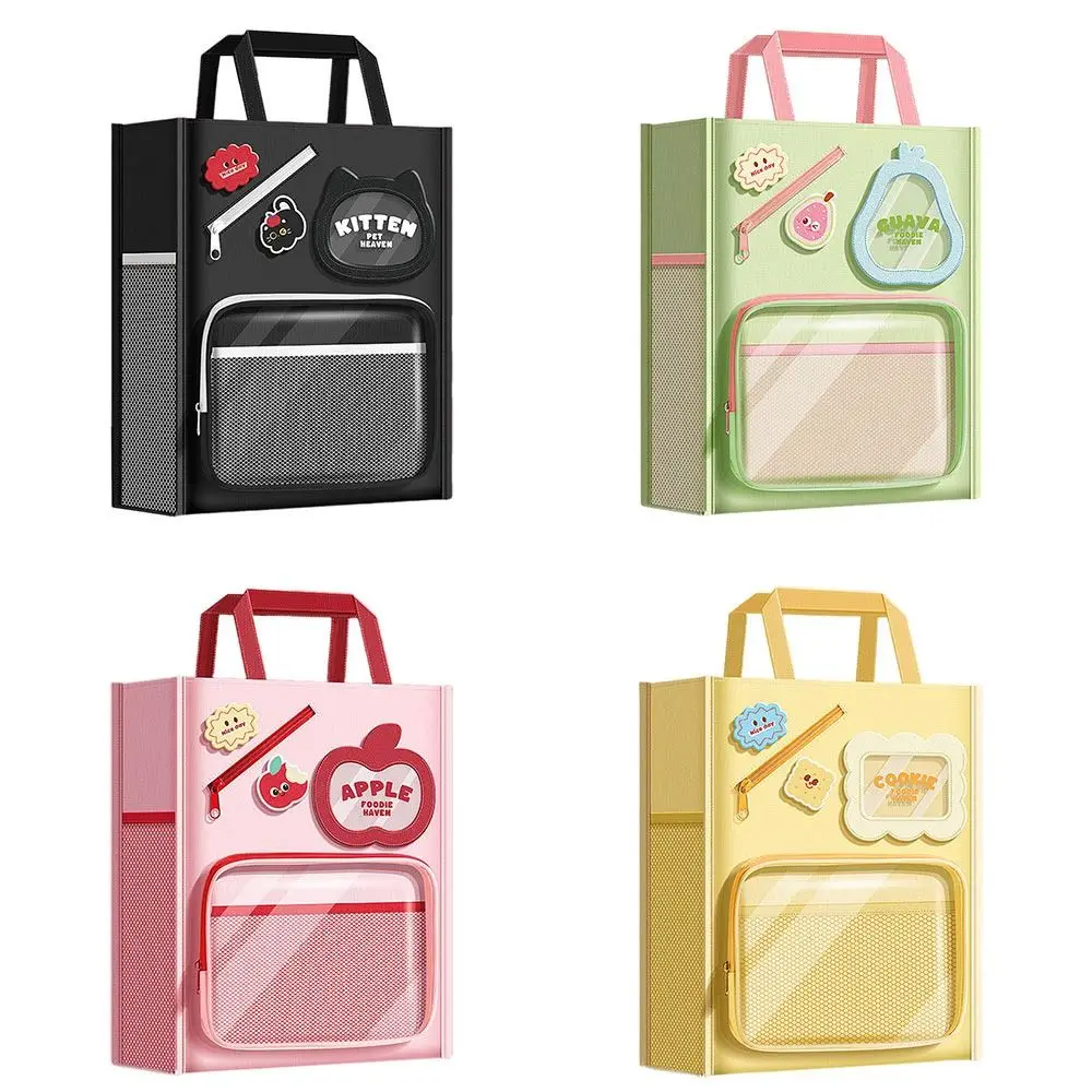 Cartoon Seven Layers Canvas Handbag Portable Multifunctional Books Bag Large Capacity Document Organizer School Office