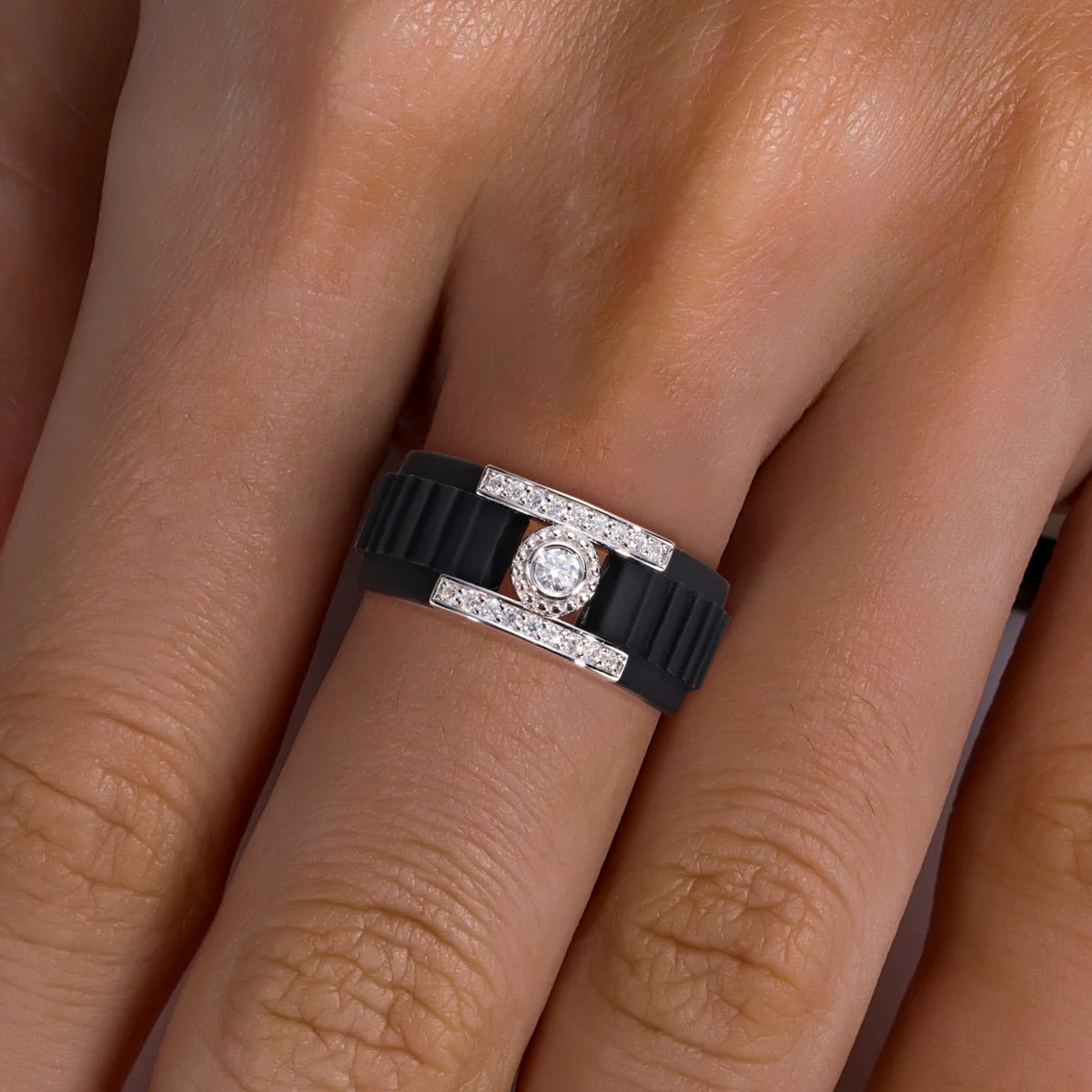 AnuJewel 3mm Moissanit-Einlage Silikon Halo-Ring 925 Sterling Silber Gummi Komfort-Passform Ehering für Damen und Herren Schmuck – Detail 6