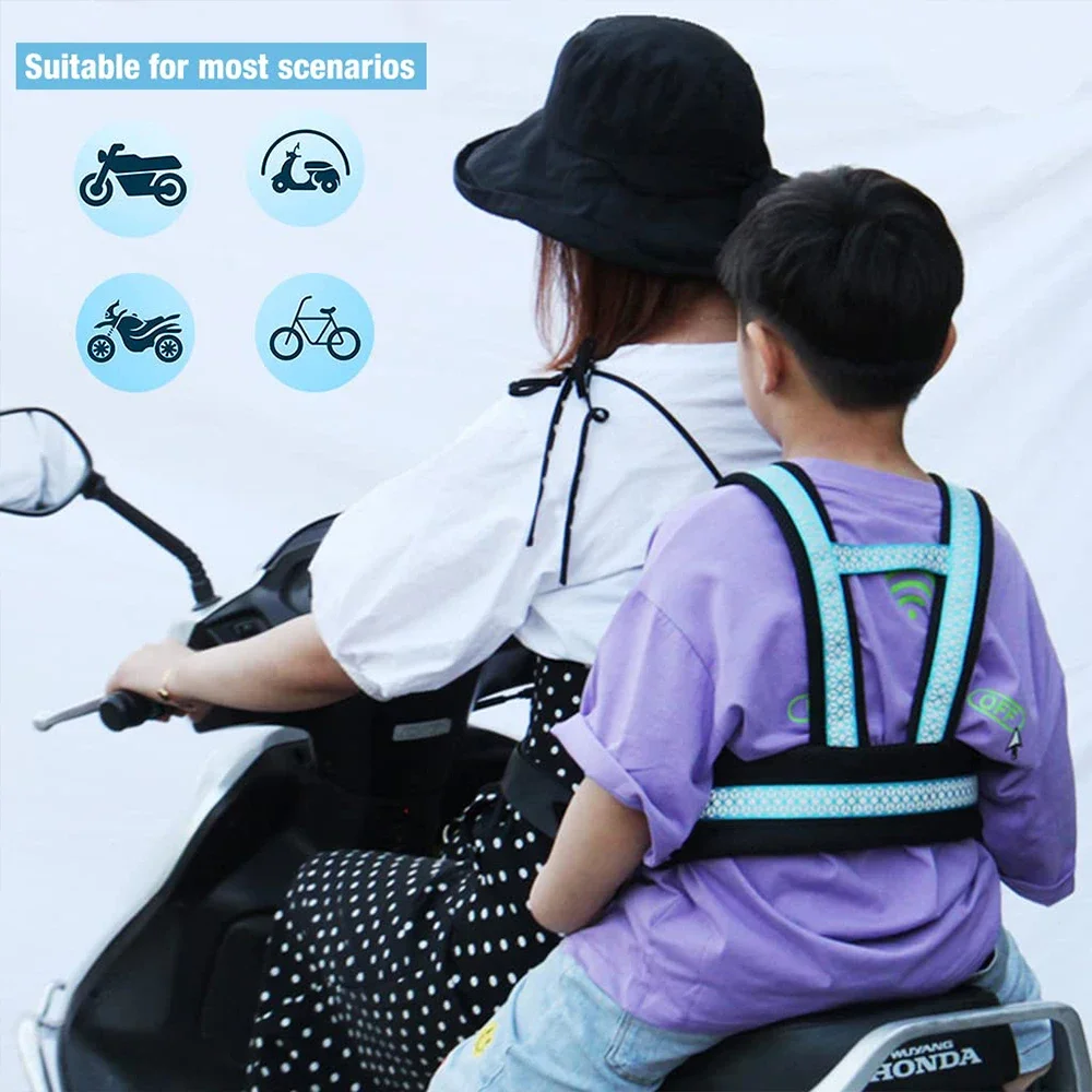 Universal Motorcycle Safety Belt for Kids Toddlers Breathable Shoulder Straps Seat Harness Adjustable Child Reflective Design