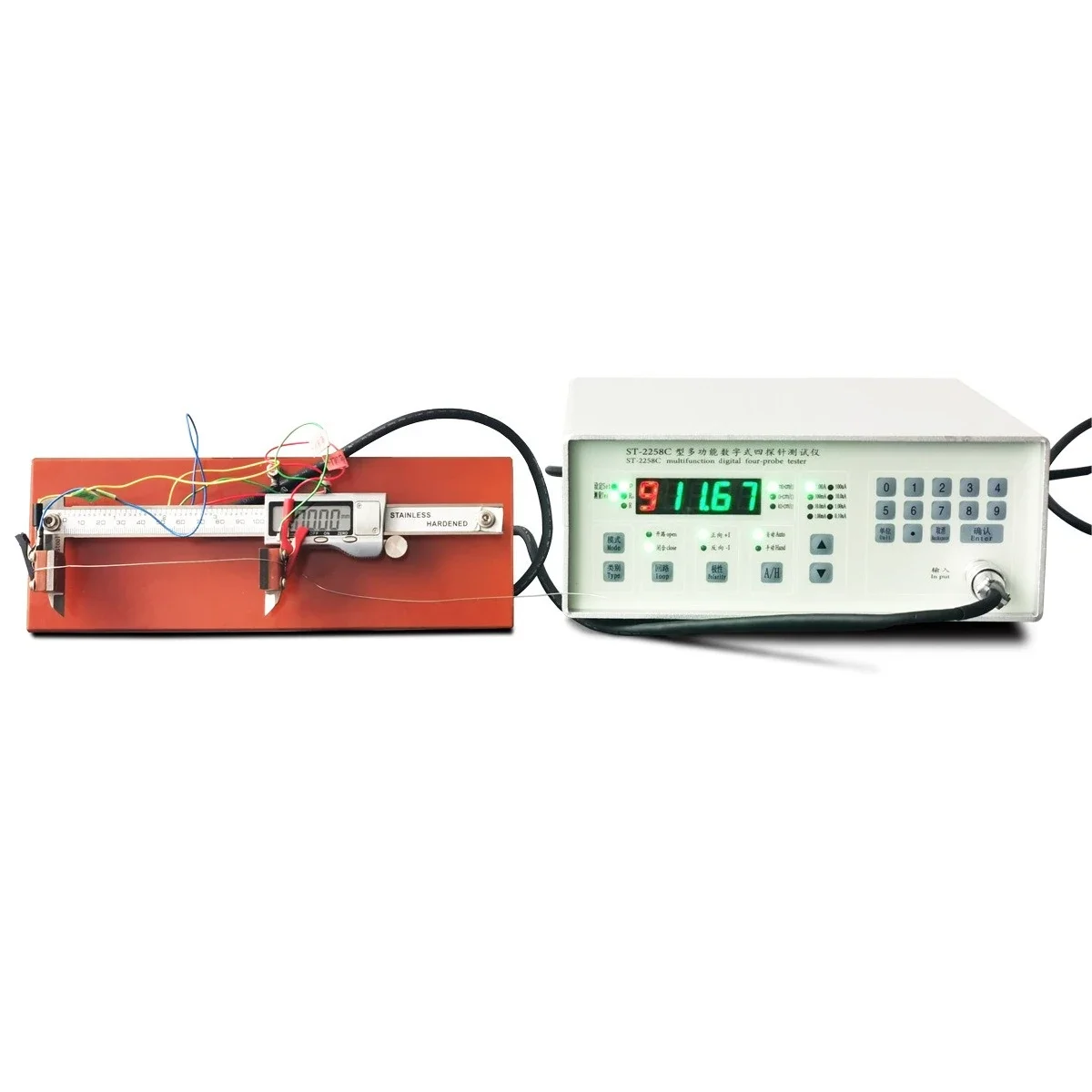 Conductor semiconductor fiber, dedicated resistivity test bench, source factory