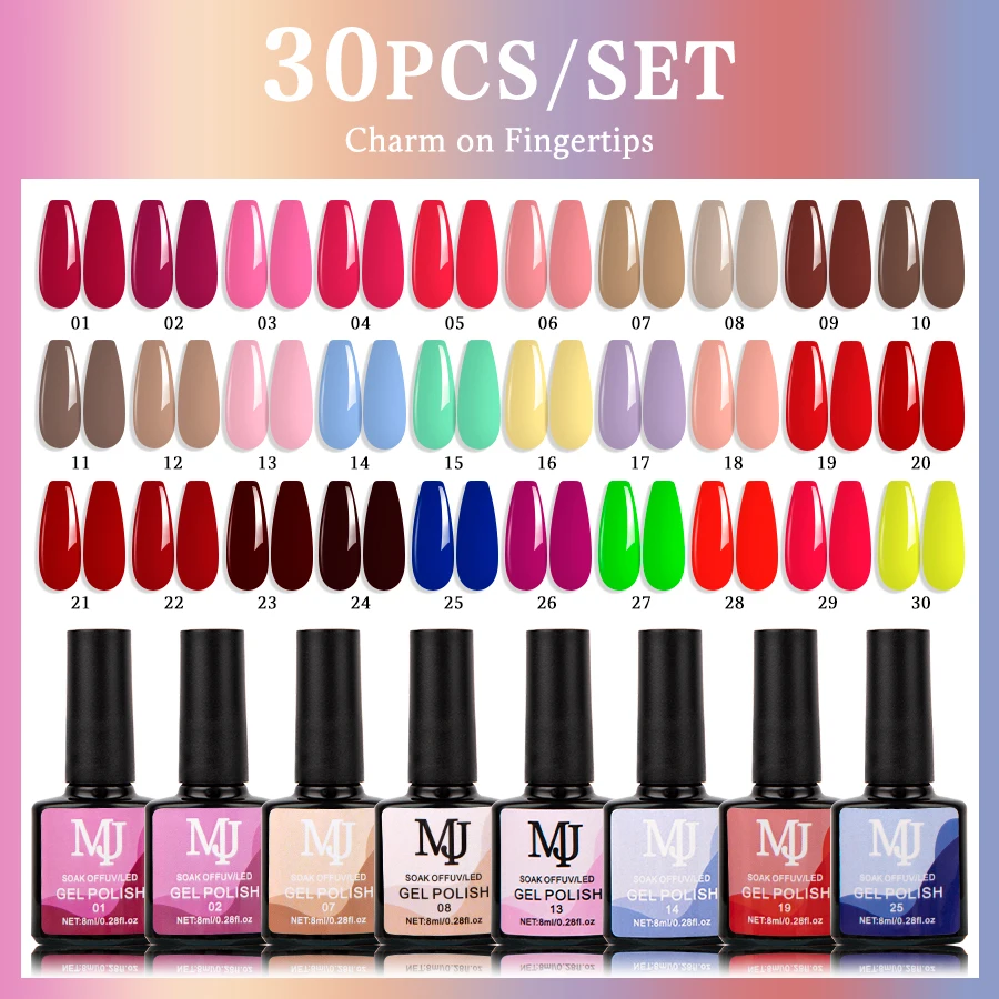 MJ 8ML gel nail polish set Including Red Pink Nude Gel Polish Kit UV LED Soak Off Polish Home DIY gifts
