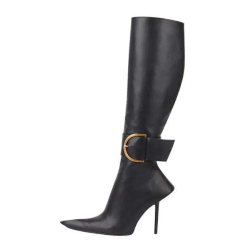 

Модный стиль, новые женские сапоги до колена на шпильке, пикантные сапоги, вечерние туфли с острым носком, вечерние туфли на щиколотке с большой пряжкой и ремешком на молнии, большой размер