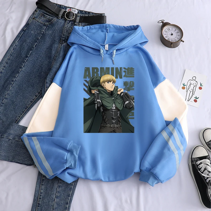 Atak Anime na tytanowych mężczyzn kobiety bluzy z kapturem Armin armert grafika drukowana bluza Plus Size patchworkowa, w stylu Harajuku Streetwear