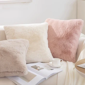 1pc Plush Throw Pillows Case, Ultra Soft Throw Pillows Case Faux Fur Luxury Warm Plush…