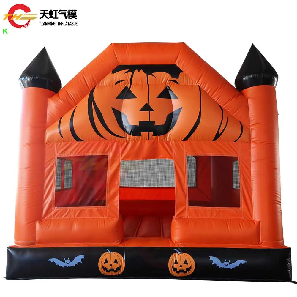 Envio rápido da porta 2025 novo bouncer de abóbora inflável 4x4m casa de salto de halloween assustadora para crianças e adultos com ventilador