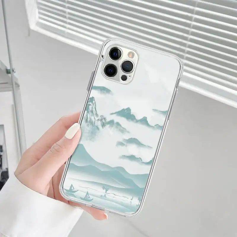 Chinese Style Ink Painting Phone Case for iPhone 11 12 13 Mini Pro Max 8 7 6 6S Plus X 5 S SE 2020 XR XS 10 case image 6