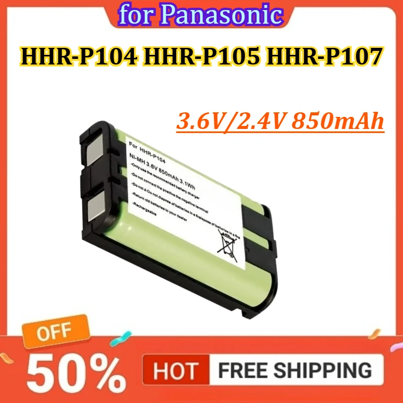 

HHR-P104 HHR-P105 HHR-P107 3.6V/2.4V 850mAh for Panasonic Cordless Phone Ni-MH Rechargeable Battery