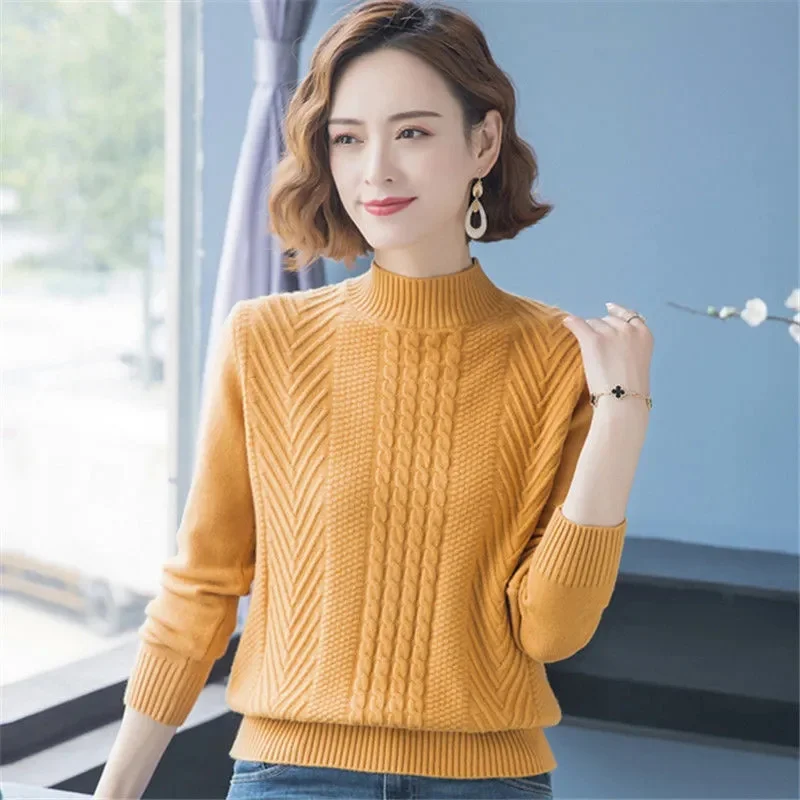 Sweater Wol Merino Musim Gugur Musim Dingin Kerah Tinggi Model Pullover Kasmir Warna Solid Lembut Lengan Panjang Atasan Pakaian