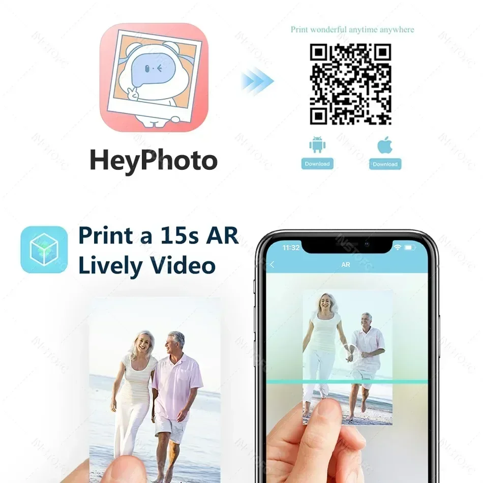 เครื่องพิมพ์ภาพสี US.EU MT53 แบบพกพา เชื่อมต่อ Wifi สำหรับโทรศัพท์มือถือ ขนาดเล็ก พกพาสะดวก ใช้บลูทูธ ขนาด 2x3 นิ้ว