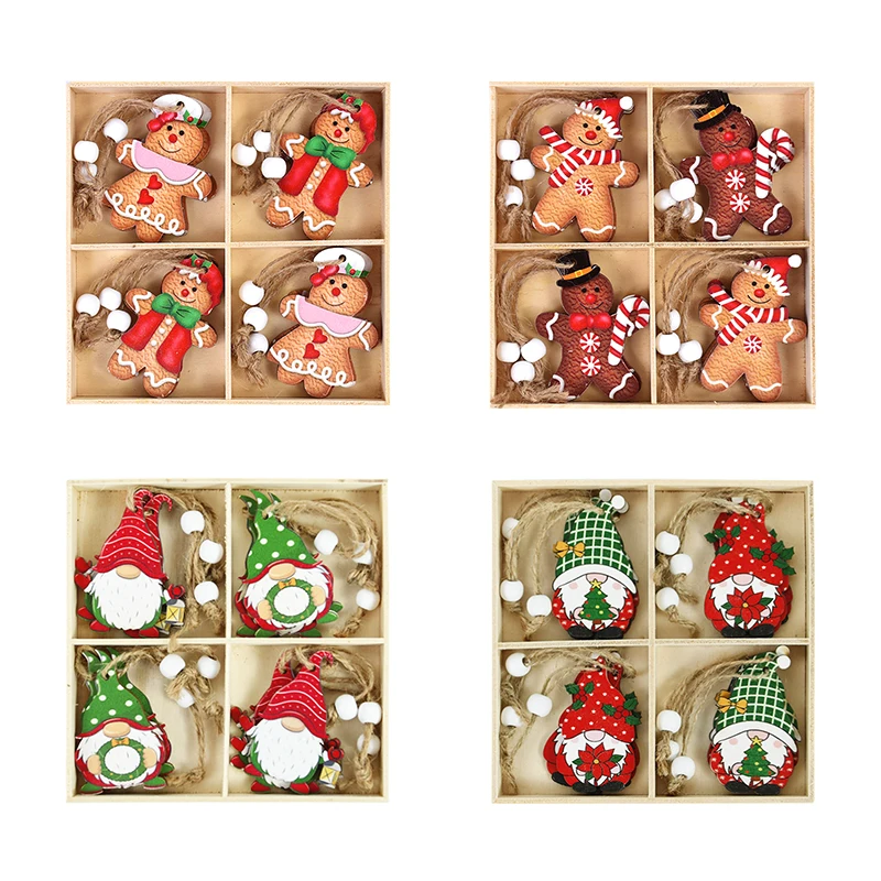 

12Pcs/Box Christmas Wood Pendant Gnome Gingerbread Man Xmas Tree Hanging Ornament Merry Christmas Decorations For Home Navidad