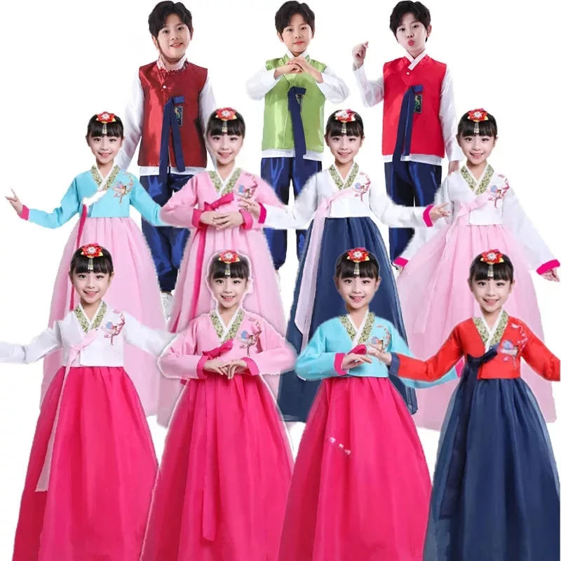 Children's Hanbok Girls Boy Korean Dance Costume Ethnic Minority Performance Costume Men women Hanbok national costume kid dress