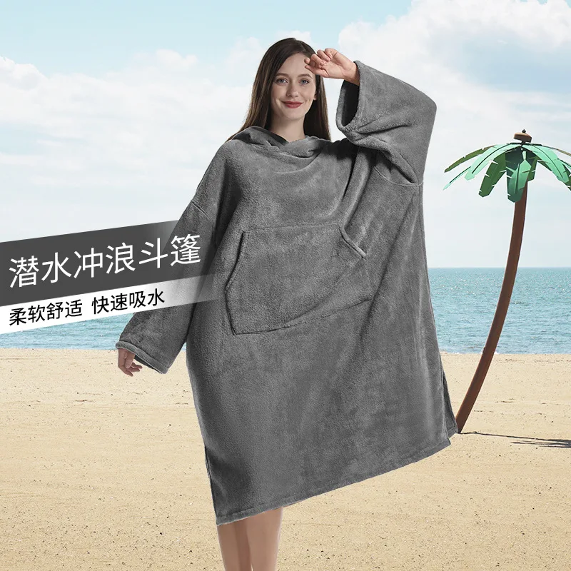 

Coral Fleece Change Clothes Bathrobe Flannel Household Hot Spring Bath Robe Swimming Diving Surfing Cloak Hooded Towel