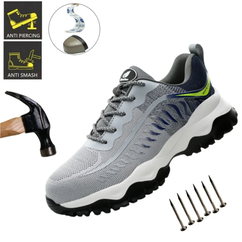 

Safety Footwear Men Work Boots Lightweight Sneakers Puncture-Proof Work Shoes Indestructible Male Steel Toe Sport Shoes