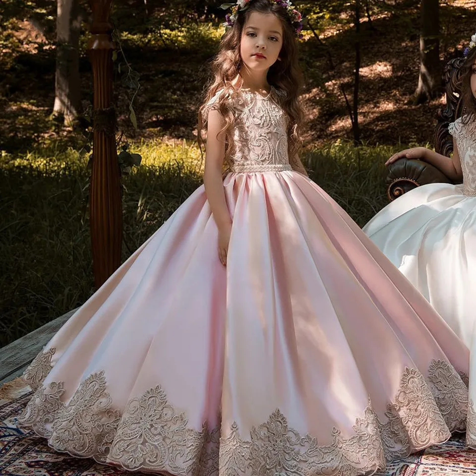 Elegant Sleeveless Fluffy Ball Gown Flower Girl Dresses Applique 2023 New  Princess Dress Weddings First Communion  Pageant