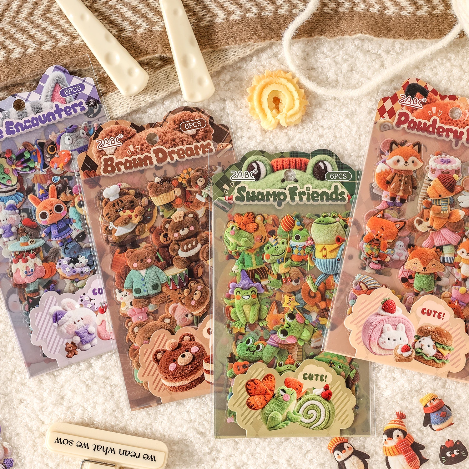 6sheets Kawaii Cartoon Animal Die Cutting PET Stickers Creative Decoration Diary DIY Scrapbooking Material Stationery Stickers