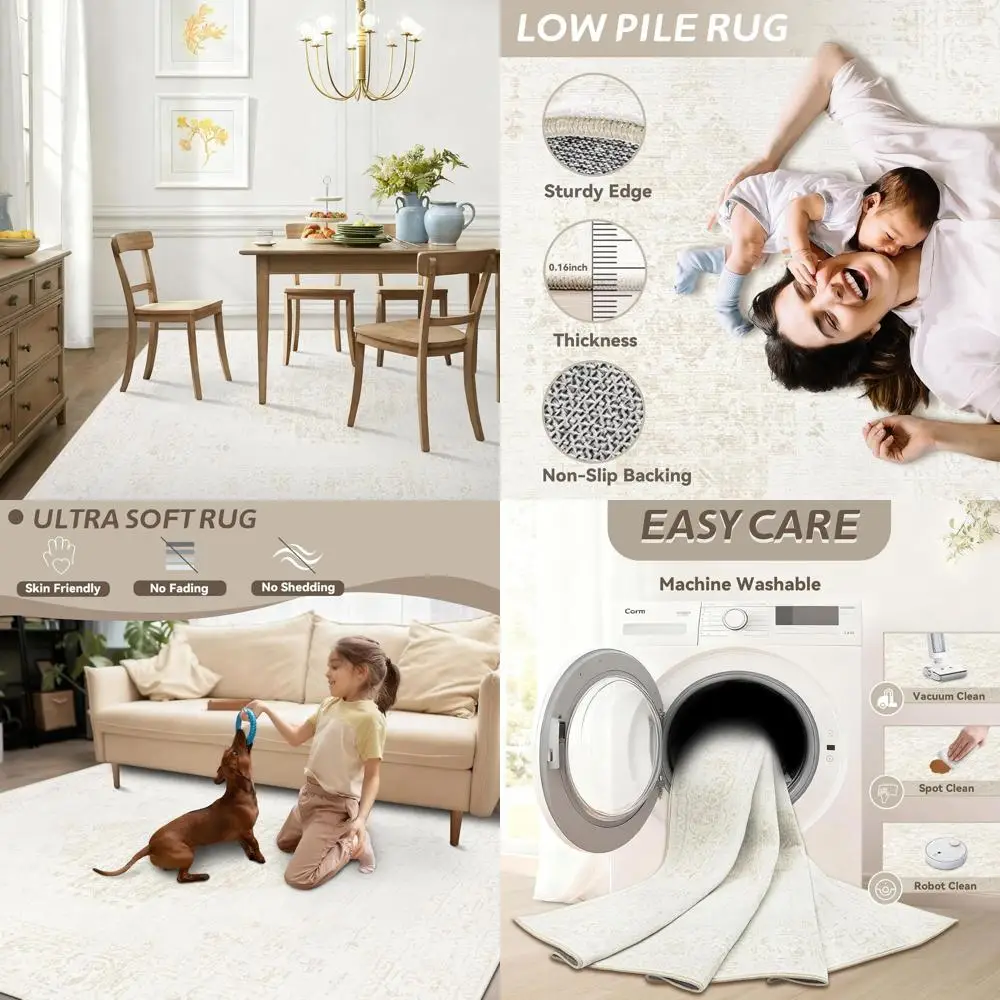 

Vintage-Style 6x9 Area Rug, Soft and Non-Slip, Ideal for Living Room, Bedroom, Dining Area, and Office (Beige)