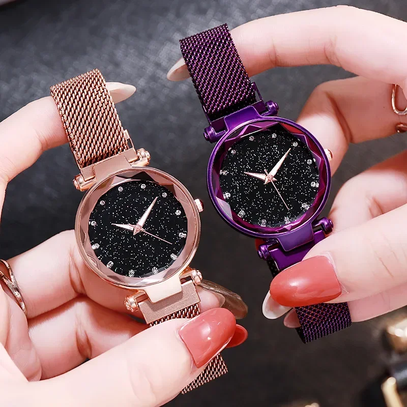 Women Fashion Starry Sky Watches Magnet Buckle Mesh Belt Diamond Quartz Watch Women Dress Clock Wristwatches Reloj Para Mujer