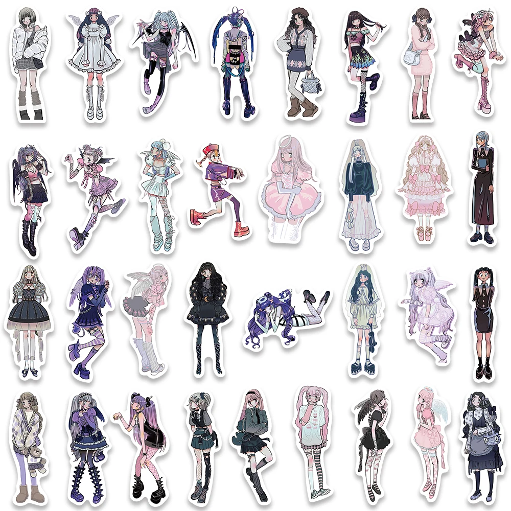 60/123PCS Y2K Domi Lolita Girls Gothic Pink Stickers Cute Anime Aesthetic Decals Phone Case Laptop Stationery Car Toy Sticker