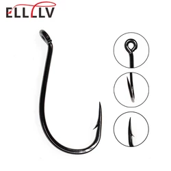 Elllv 100pcs #10 - 10/0 Black Nickel Octopus Beak High Carbon Steel  Offset Fishhook Saltwater Freshwater Fishing Bait Hook