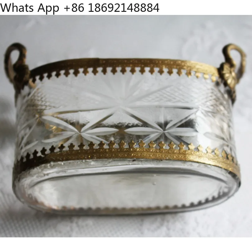 European, American and Indian court style brass engraved glass storage tray, desktop jewelry, cosmetics decorative storage tray