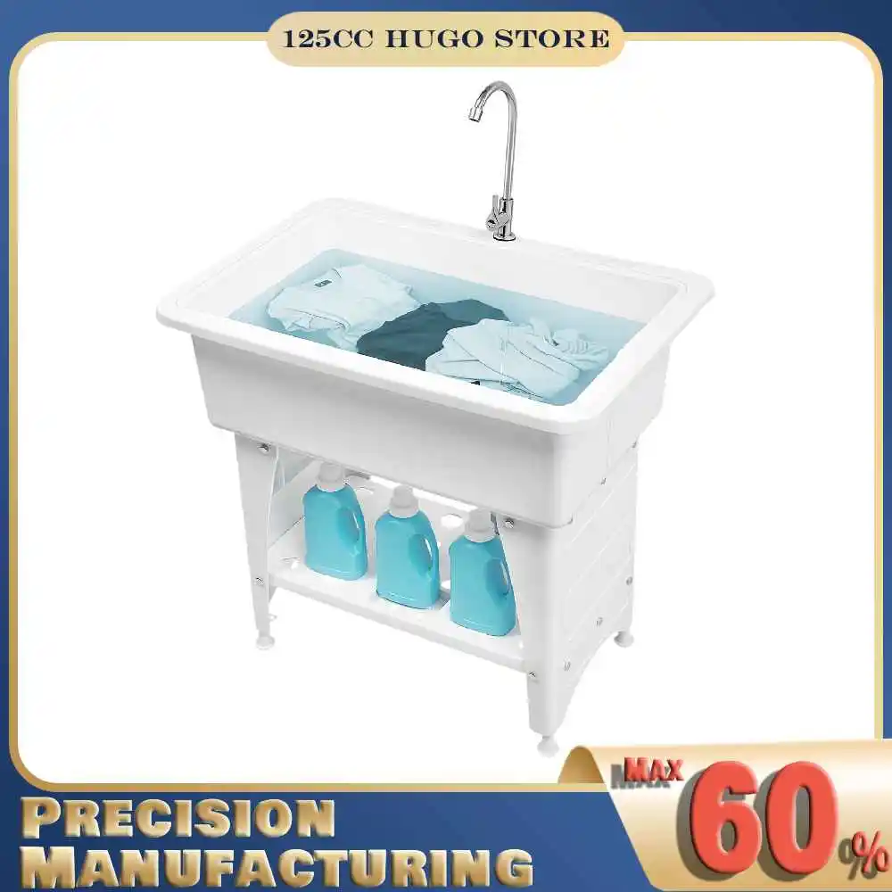 

Freestanding Laundry Sink with Faucet, Utility Wash Sink, Large Capacity Standing Laundry Tub Wash Station