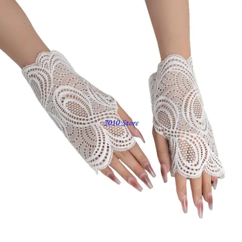 F3MF Mangas encaje huecas Guantes puños desmontables Cubierta a mano Accesorio decorativo brazo transpirable
