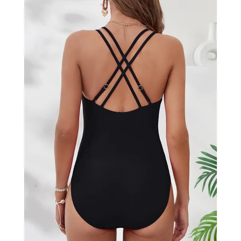 Sexy Criss Back Swimwear V-Neck One Piece Swimsuits Solid Color Swimming Suit For Women Ladies Bathing Suit Biquini