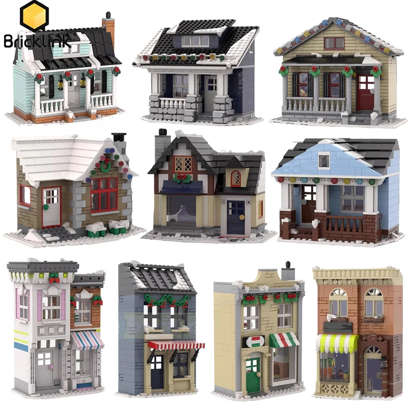 ブリックリンク アイデアーズ シティハウス クリスマス ウィンター バンガロー ヴィレッジ セット アイスクリームショップ ピッツェリア MOC クリエイティブ ビルディングブロック おもちゃ ギフト