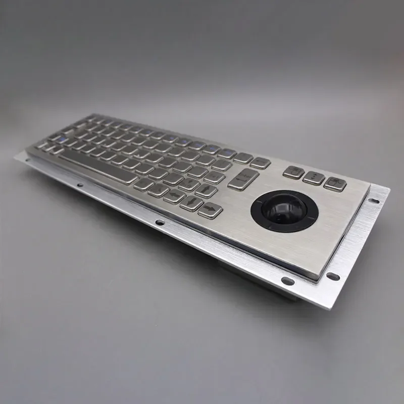 Vandal Proof Panel Stainless Steel Industrial Metal Wired Keyboard With Trackball