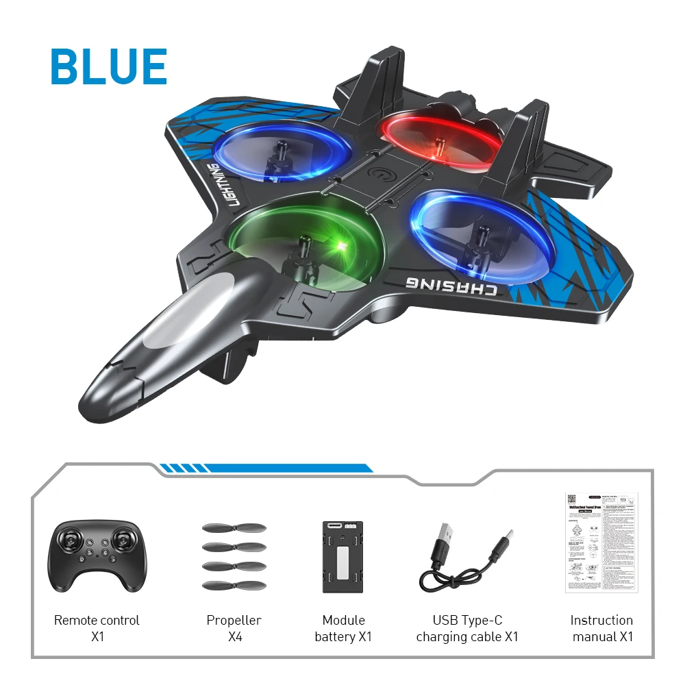 E72 Hoogwaardige schuimvliegtuigstunt, intelligente hover 360 met vaste hoogte °   draai UAV LED-verlichting op afstand controle vechter speelgoed