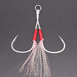 CASTFUN Assist Hook High Carbon Steel Hook Slow Jig With 8 Braided PE line and Feather Saltwater Fishing Hook 2pcs/1Bag