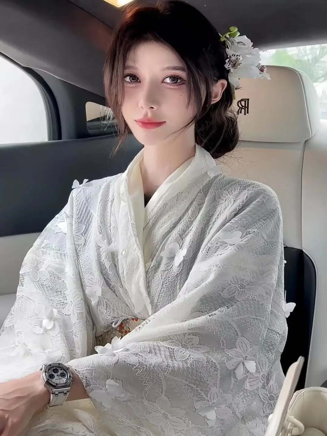 여성용 이너 라이너가 있는 이중 레이어 레이스 기모노 의상 loween Bla 갱스터 테마 로맨틱 젠틀 화이트