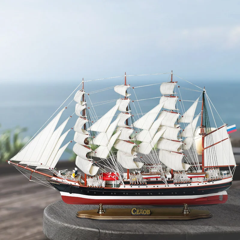 Europejskie rękodzieło, model żaglówki z litego drewna, ozdoba do salonu, biura, hotelu, prezent na otwarcie, wykwintny prezent.