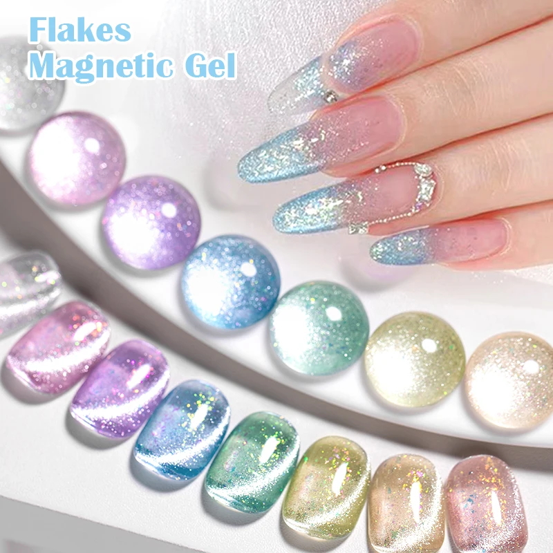 8pcs Jelly Glitter Cat Eye Gel Set For Spring Sparkling Translucent Effect Cat Magnetic Gel Nail Polish Soak Off UV Gel Nail Art