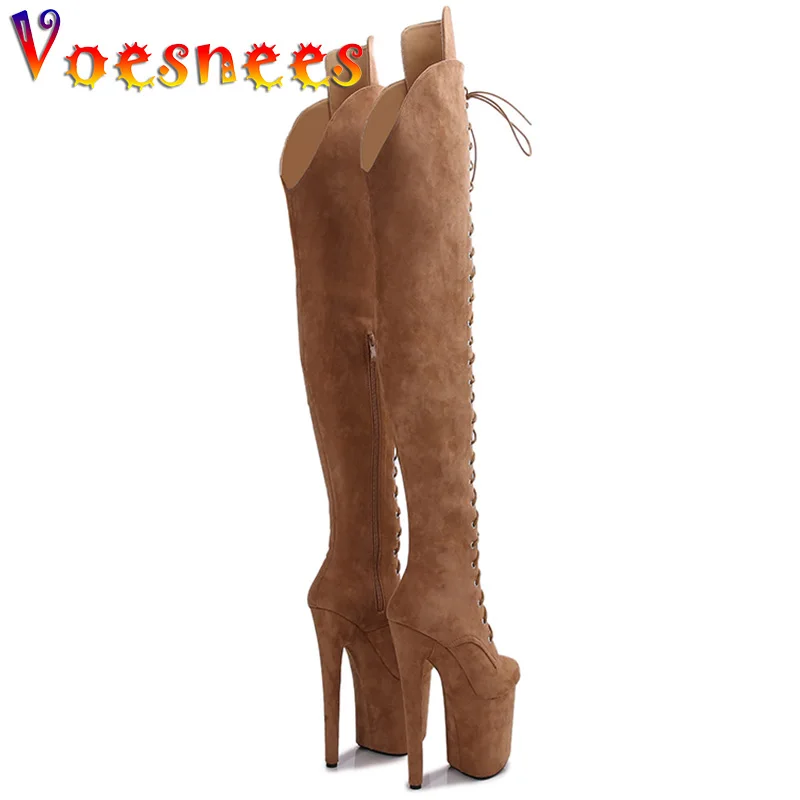 

Nightclub 8 Inches Above The Over-the-Knee Boots 20CM High Heels Women Suede Peep Toe Shoes Lace Up Sexy Club Pole Dancing Boots