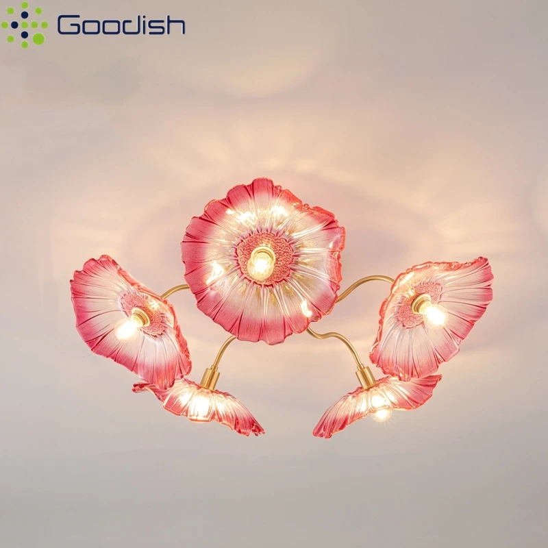 

Modern Nordic Lotus Leaf Petal Flower Like LED Pendant Light Art Clear Glass Shaded Lamp for Bedroom Home Decoration Chandeliers