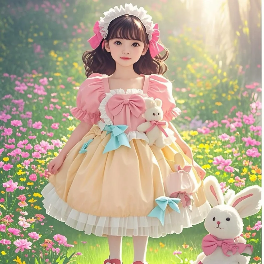 Children's Sweet Rabbit Cream Flower Bud Dress Girls Baby Birthday Princess Dress Child Lolita Dress Princess Dress