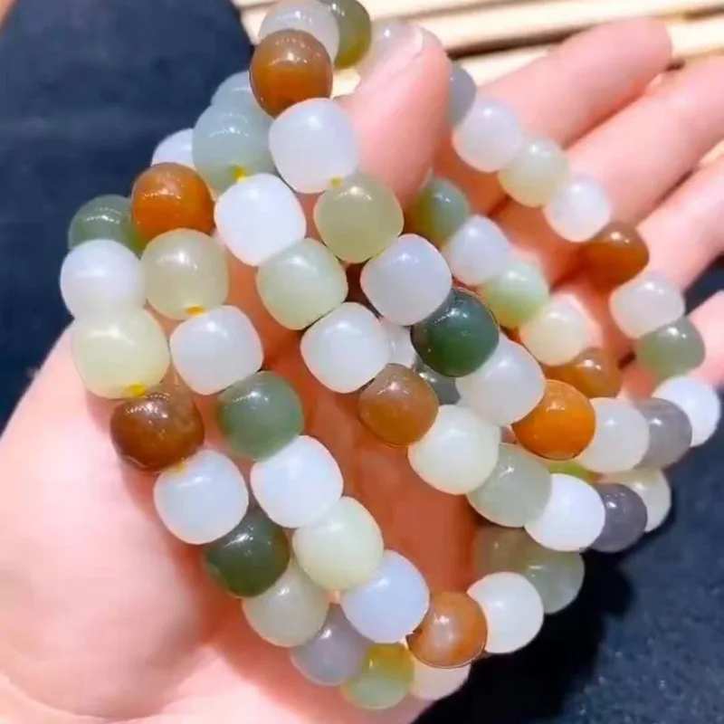 

Hetian men and women, colorful with traditional , round , beads, jade bracelet