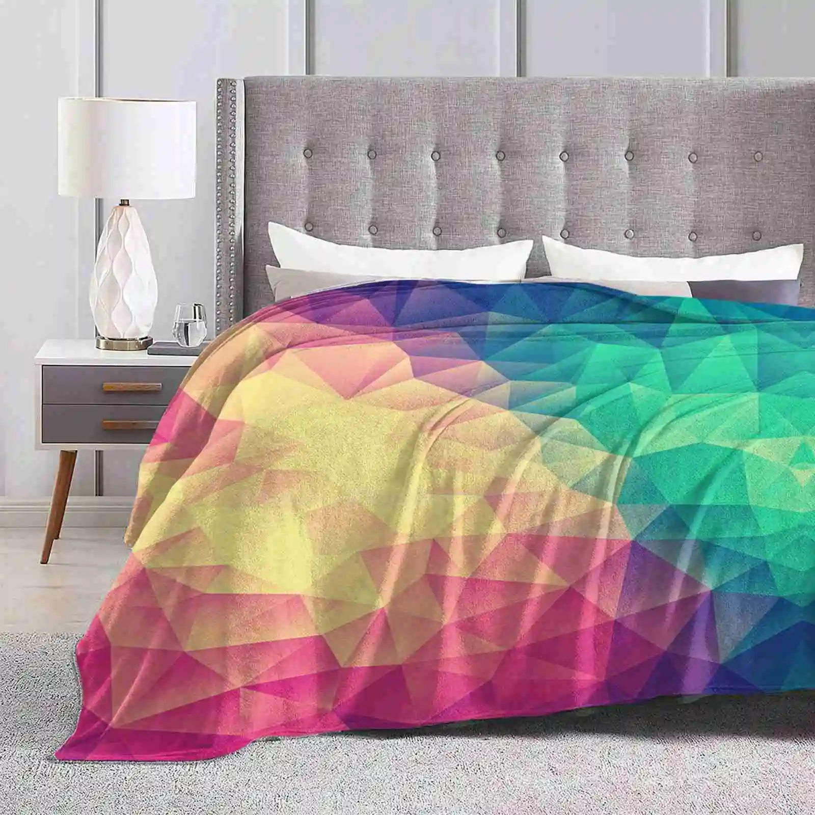 Abstract Polygon Multi Color Cubism Low Poly Triangle Pride / Lgbt Design Soft Warm Throw Blanket Colorful Rainbow Purple Pink