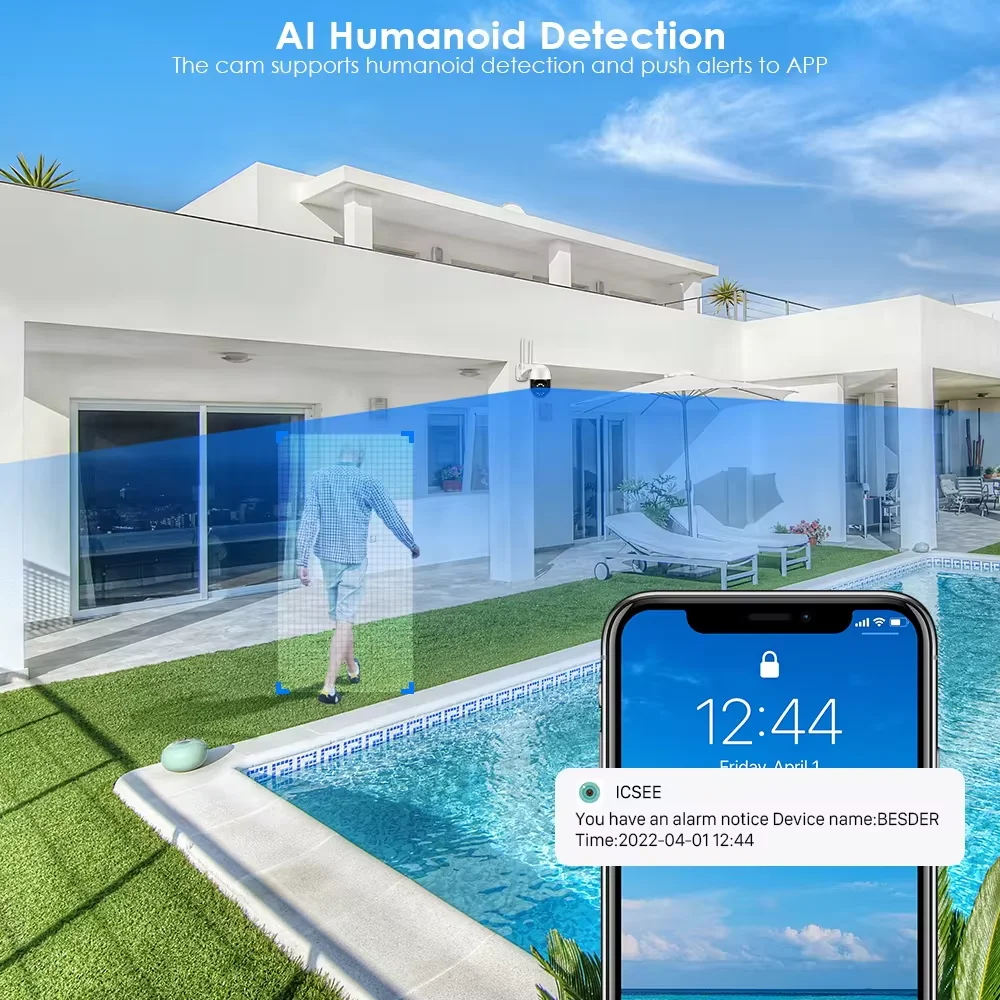 8MP PTZ WiFi IP Camera 4K AI Human Detection Color Night Vision  Audio Video Surveillance Cameras Outdoor Security CCTV Camera