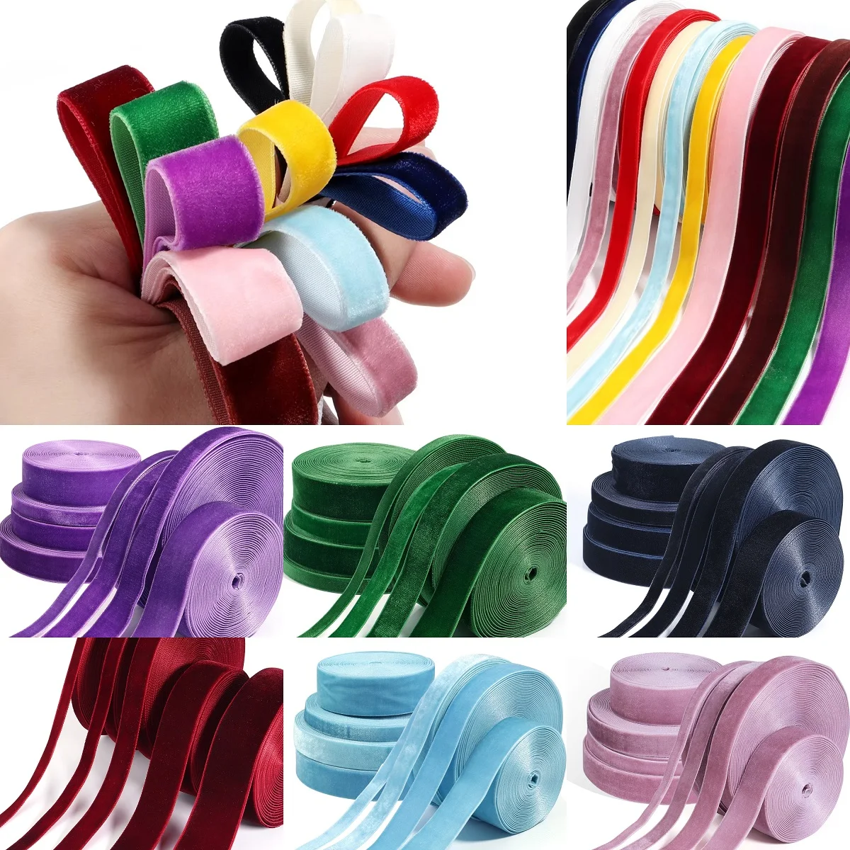 5–10 Yards 1–2,5 cm Samt-Satinband, mehrfarbiges Gurtband für DIY-Schleifen, Basteln, Geschenke, Verpackungen, Hochzeit, Party, Dekoration, Nähzubehör