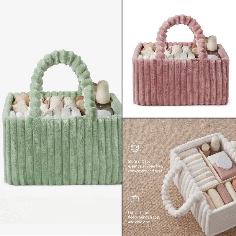 Baby Products Basket - Weiche Flanell-Kosmetiktasche, Babyprodukt, Große Kapazität, Fächer-Aufbewahrungskorb,