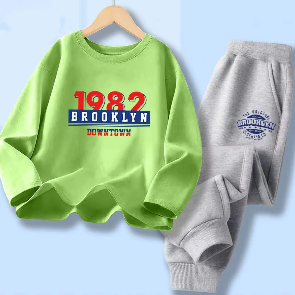 Jungen Frühling Herbst Kleidung Set Kinder Brooklyn Brief Gedruckt T-shirt Top und Hosen Anzug Kinder Langarm Trainingsanzüge Z1982