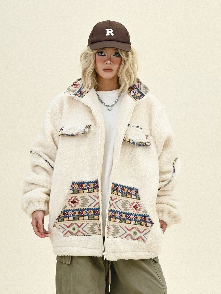 Ethnic Style Splicing Lapel Parkas Women's 2024 Winter New Loose Bf American Tide Warm Jackets Coats