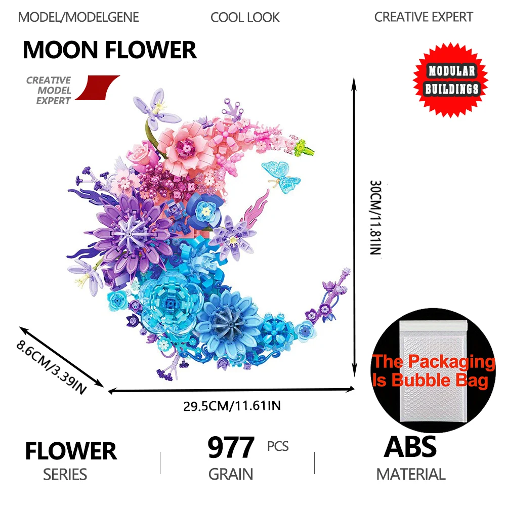 

Креативные строительные блоки с луной и цветком, игрушки «сделай сам», сборка, романтический подарок на Рождество, день рождения, строительная игрушка, домашний декор, настольные игрушки