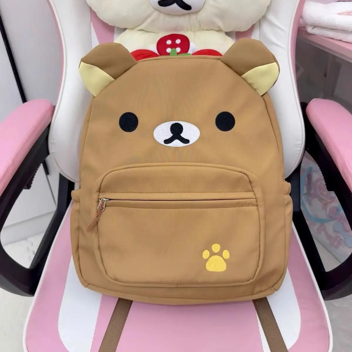 Cartoon Rilakkumas Backpack for Kids Kawaii Korilakkuma Embroidery Canvas Backbag Large Capacity Girls Boys Student School Bag