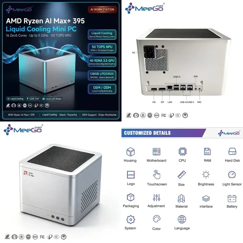 Hot Sale Flagship Strix Halo Mini PC Liquid Cooling Ryzen AI Max+ 395 WiFi7 8K Video Gigabit LAN Local 70B LLM Business
