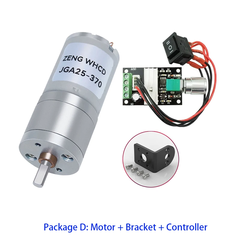 JGA25-370 DC 12 V 24 V 12 RPM-1360 RPM Reductiereductiemotor Groot koppel High Power Wormwielmotor Omgekeerde motor