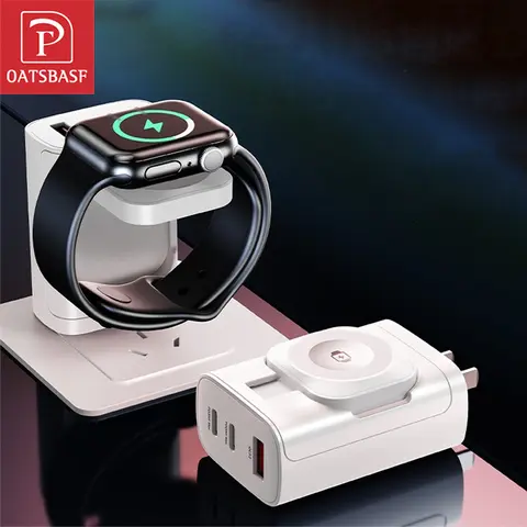 Oatsbasf 4-in-1 QC3.0 45W Fast Charging Watch Wireless Charger Adapter for iWatch Samsung Watch US UK EU Plug Magnetic Adapter